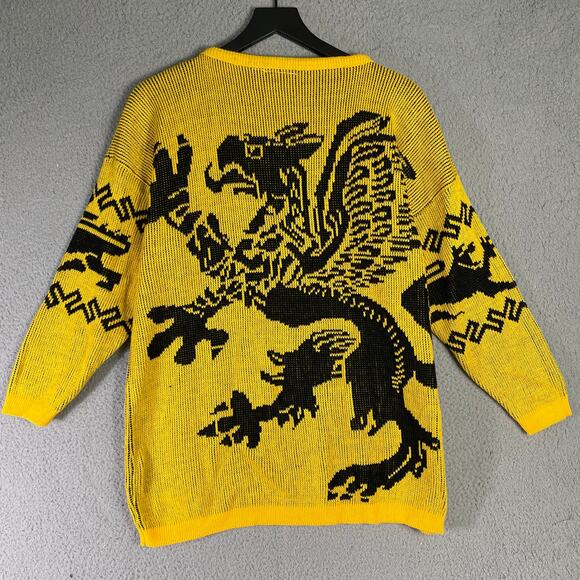 Marc Chemtob Renaissance Collection Griffin Sweater Yellow Black Acrylic USA‎ 4 - Picture 5 of 13